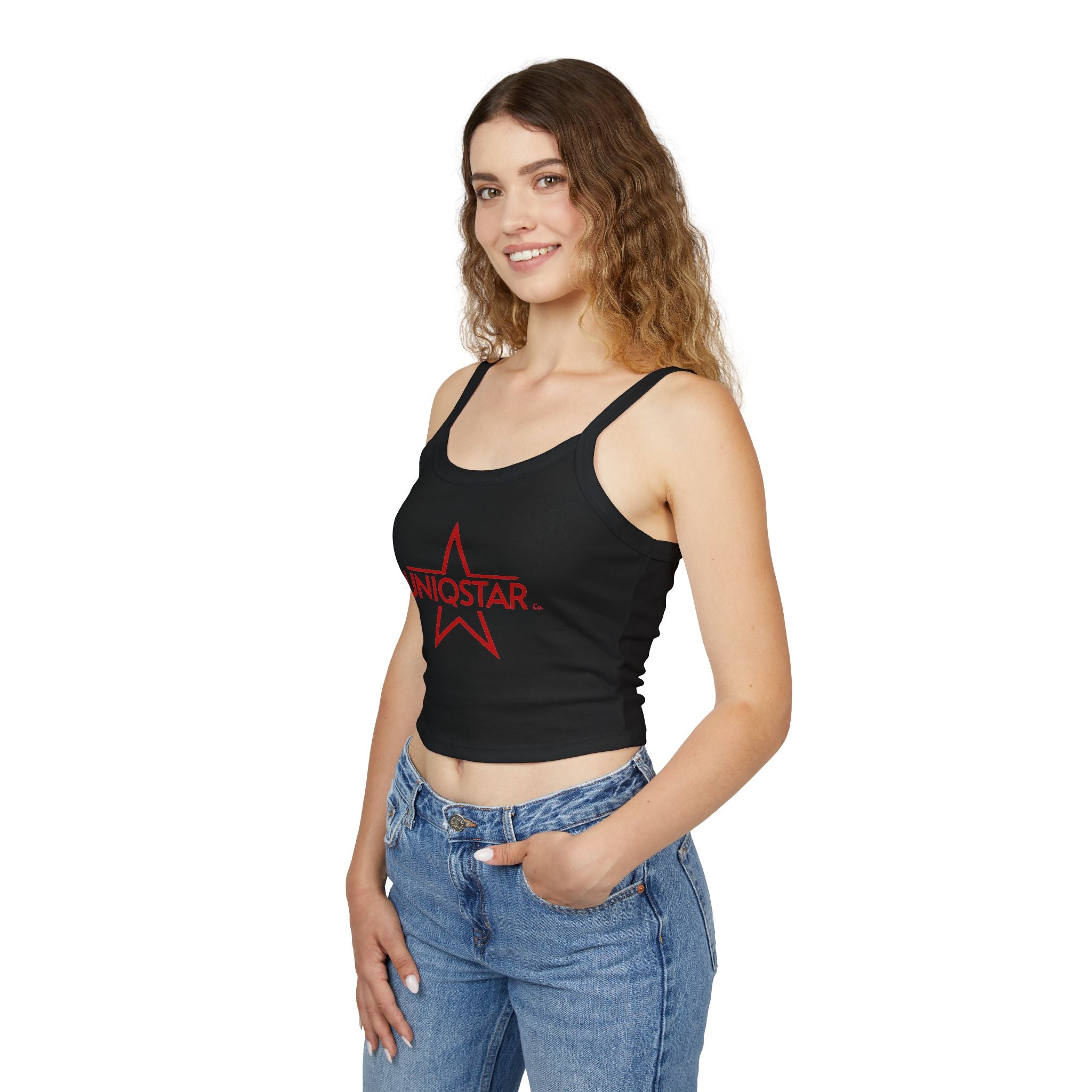 Uniqstar Red Star Crop Tank Top – Women’s Spaghetti Strap Graphic Tank