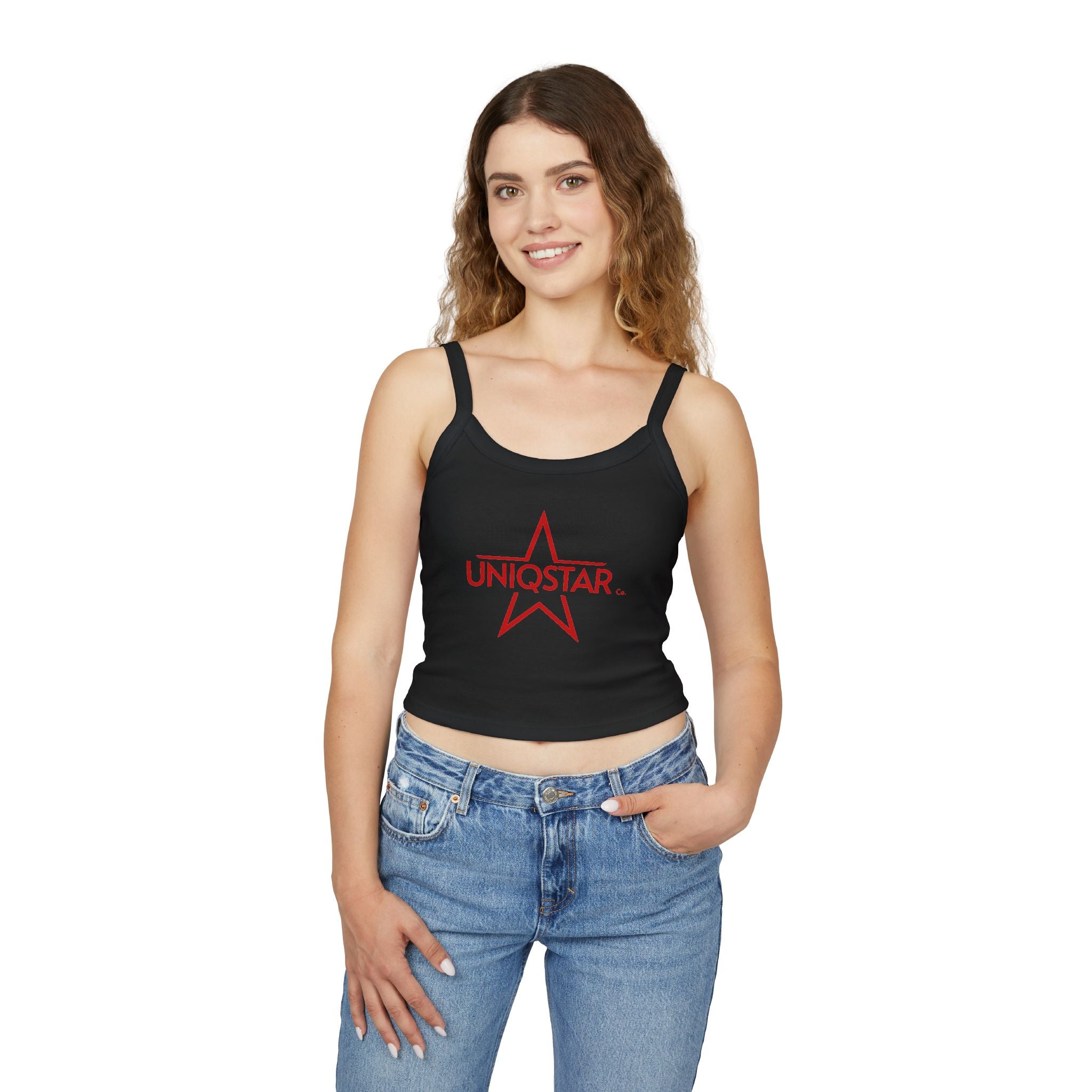 Uniqstar Red Star Crop Tank Top – Women’s Spaghetti Strap Graphic Tank